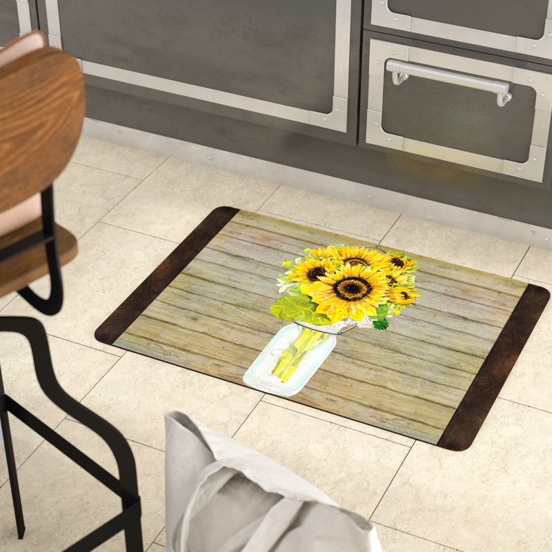 August Grove® Twila Mason Jar Sunflowers Kitchen Mat & Reviews Wayfair